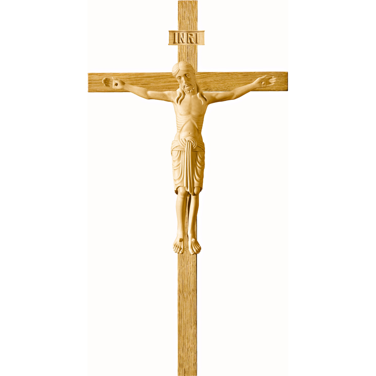 Cristo Románico en cruz de roble